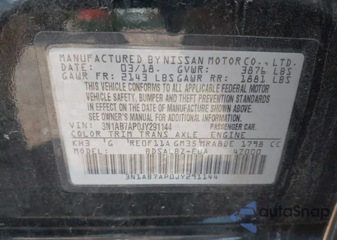 2018 Nissan Sentra S from USA, damaged, VIN 3N1AB7AP0JY291144